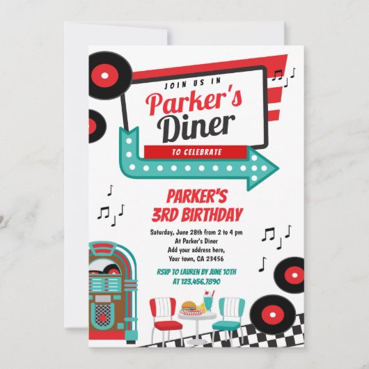 Einladung zu Retro Diner (Vorderseite)