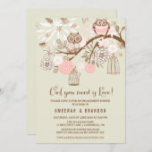 Einladung zu Rosa Owls & Birdcages (Vorne/Hinten)