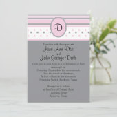 Einladung zu rosa und graue Punkte und Streifen (Stehend Vorderseite)