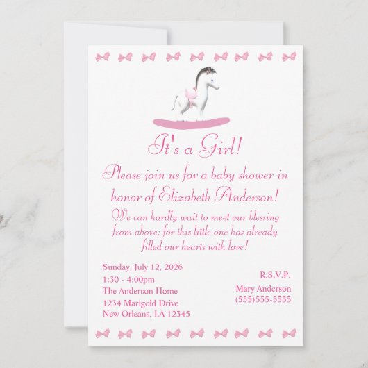 Einladung zu Rosa und Weiß Rocking Horse (Vorderseite)