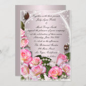 Einladung zu Rosen und Perlen in elegantem Rosa (Vorne/Hinten)