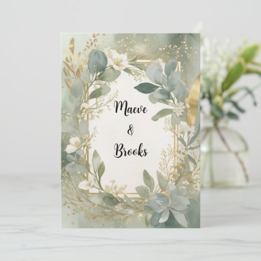 Einladung zu Sage and Gold Wasserfarbe (Stehend Vorderseite)