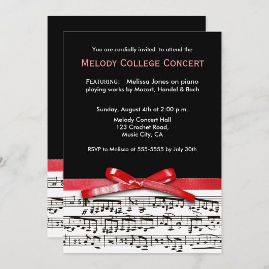 Einladung zu Schwarz-weiß- und Rottonmusikkonzert (Vorne/Hinten)