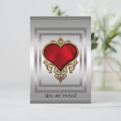 Einladung zu Silber und Rotem Herzen (Stehend Vorderseite)
