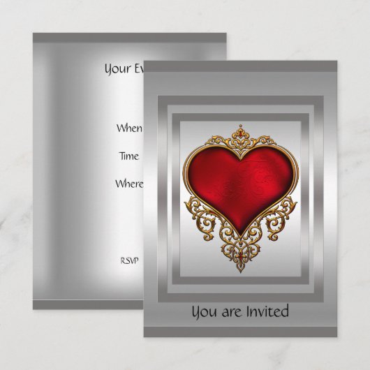 Einladung zu Silber und Rotem Herzen (Vorne/Hinten)