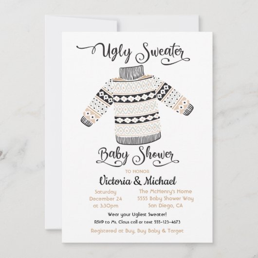 Einladung zu skandinavischen Ugly Sweater Baby Sho (Vorderseite)