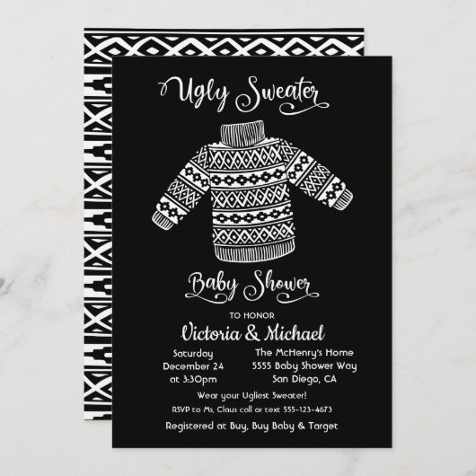 Einladung zu skandinavischen Ugly Sweater Baby Sho (Vorne/Hinten)