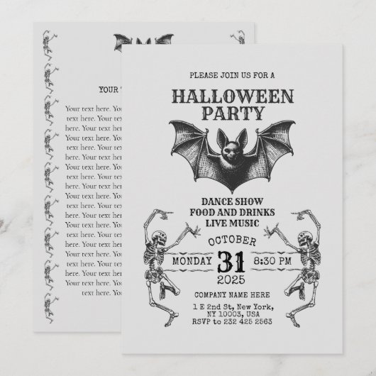 Einladung zu Skeletten & Bat (Vorne/Hinten)