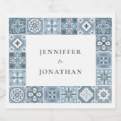 Einladung zu spanischen Fliesen in Blau und Grau Schaumweinetikett (Einzelnes Label)