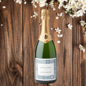 Einladung zu spanischen Fliesen in Blau und Grau Schaumweinetikett