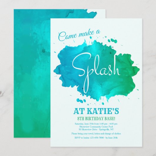 Einladung zu Splash Watercolor (Vorne/Hinten)