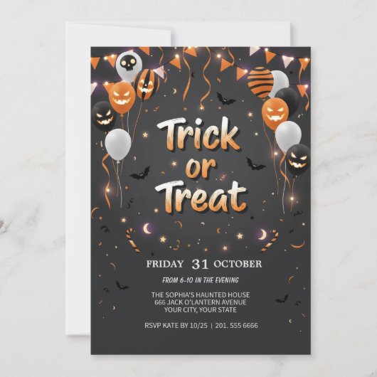 Einladung zu Trick oder Treat Halloween (Vorderseite)