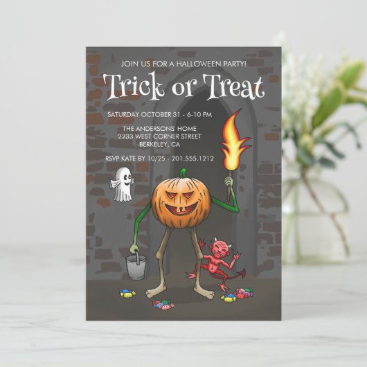 Einladung zu Trick oder Treat Halloween (Stehend Vorderseite)