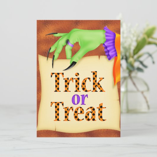 Einladung zu Trick oder Treat Halloween (Stehend Vorderseite)