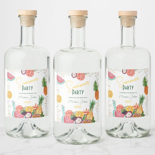 Einladung zu tropischen Früchten im Sommer Party Alkoholflaschenetikett (Flaschen)