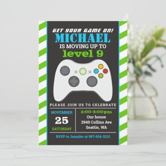 Einladung zu Videospielen, Party zum Geburtstag (Stehend Vorderseite)