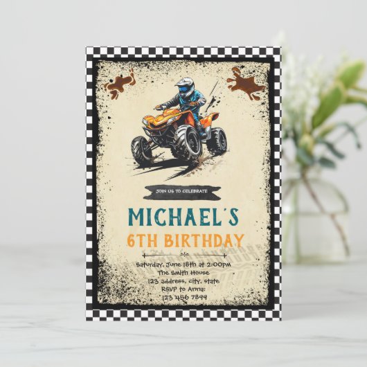 Einladung zu vier Rädern Geburtstag (Stehend Vorderseite)