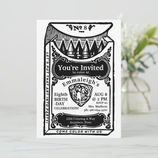 Einladung zu Vintagen Crayons (Stehend Vorderseite)