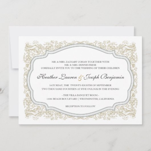 Einladung zu Vintagen Verzierten Hochzeiten (Vorderseite)