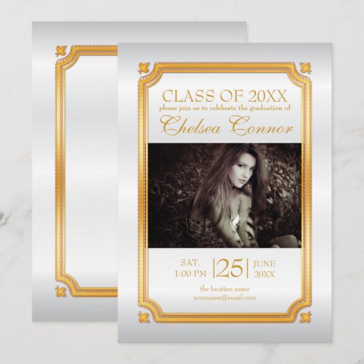 Einladung zu White Satin und Gold Graduate (Vorne/Hinten)