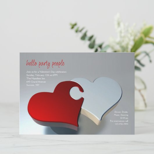 Einladung zu zwei Herz-Puzzle-Stücken (Stehend Vorderseite)