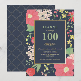 Einladung zum 100. Geburtstag - Gold, Elegante Blu