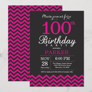 Einladung zum 100. Geburtstag in Schwarz und Hot P