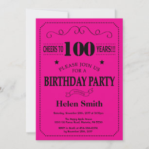 Einladung zum 100. Geburtstag in Schwarz und Hot P