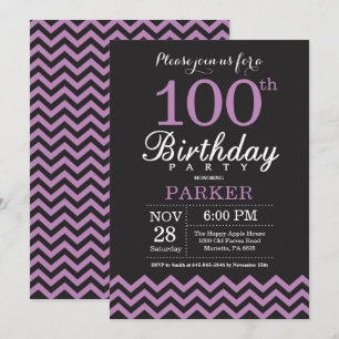 Einladung zum 100. Geburtstag in Schwarz und Lila