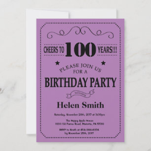 Einladung zum 100. Geburtstag in Schwarz und Lila
