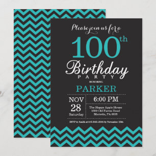Einladung zum 100. Geburtstag in Schwarz und Türki