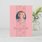 Einladung zum 100. Geburtstag, Pink & Feminine, Fo (Stehend Vorderseite)