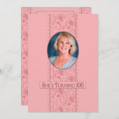 Einladung zum 100. Geburtstag, Pink & Feminine, Fo (Vorne/Hinten)