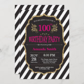 Einladung zum 100. Geburtstag. Schwarz-Gold-Glitze (Vorne/Hinten)