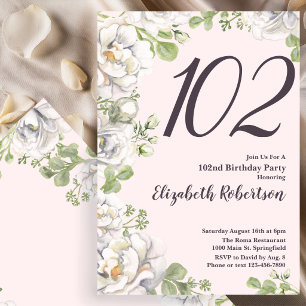 Einladung zum 102. Geburtstag Blush Pink Floral Pf