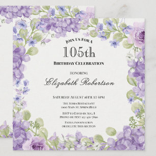 Einladung zum 105. Geburtstag Elegante lila Blumen