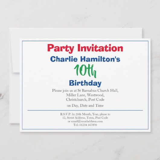 Einladung zum 10. Geburtstag (Rückseite)