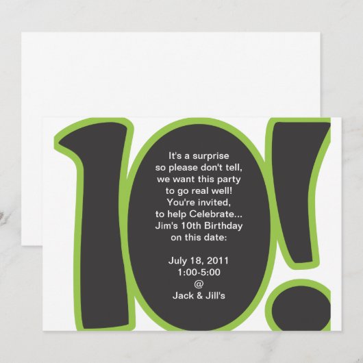 Einladung zum 10. Geburtstag (Vorne/Hinten)