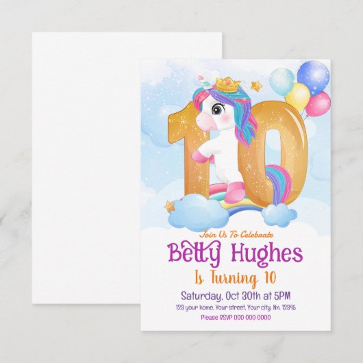 Einladung zum 10. Geburtstag (Vorne/Hinten)