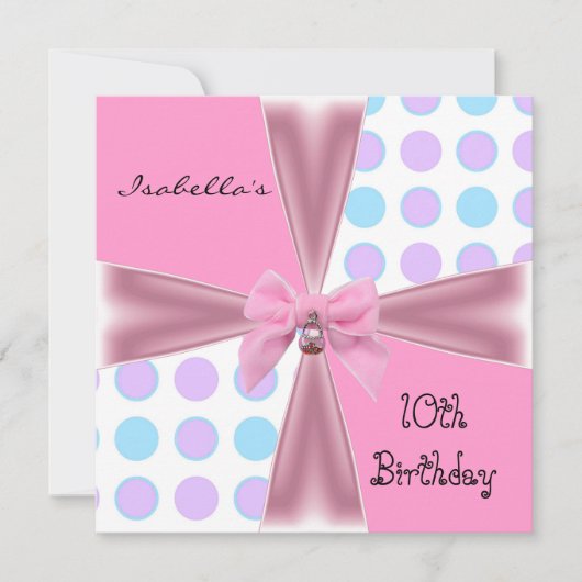 Einladung zum 10. Geburtstag Spots Pink Mauve Blue (Vorderseite)