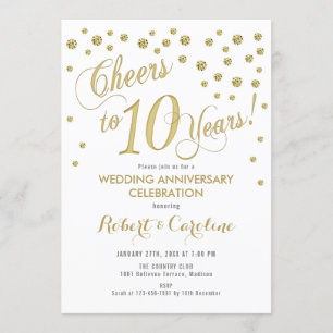 Einladung zum 10. Hochzeitstag - Gold & Weiß
