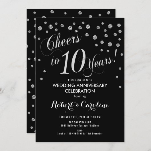 Einladung zum 10. Jubiläum in Schwarz & Silber (Vorne/Hinten)