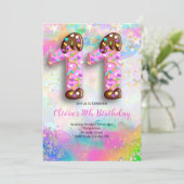 Einladung zum 11. Geburtstag für Mädchen (Stehend Vorderseite)