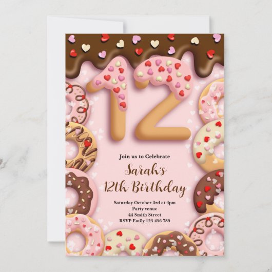 Einladung zum 12. Geburtstag für Mädchen (Vorderseite)