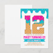 Einladung zum 12. Geburtstag mit Eis-Drip-Design (Vorne/Hinten)