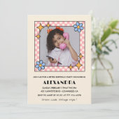 Einladung zum 12. Geburtstag Retro Groovy Blue Flo (Stehend Vorderseite)