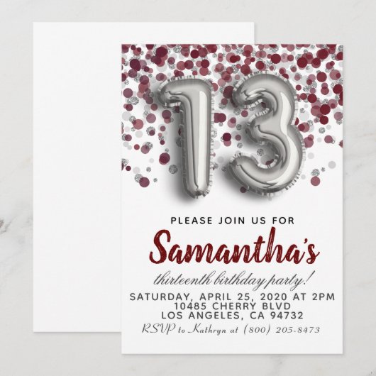 Einladung zum 13. Geburtstag (Vorne/Hinten)