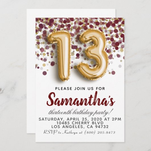 Einladung zum 13. Geburtstag (Vorne/Hinten)