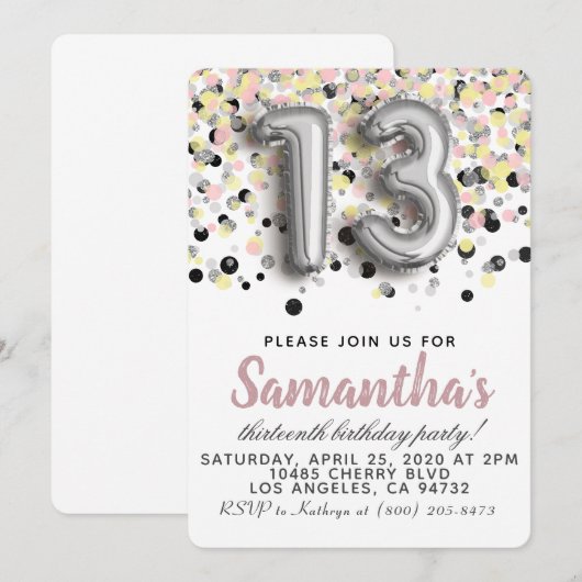 Einladung zum 13. Geburtstag (Vorne/Hinten)