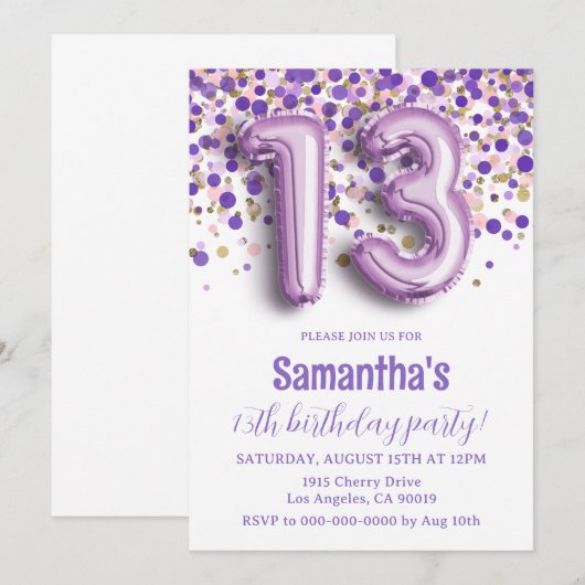 Einladung zum 13. Geburtstag (Vorne/Hinten)